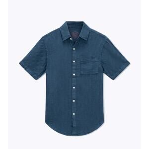 Alex Crane Ola Linen Shirt – Dusk Overdye Blue Stripe Short Sleeve Men’s Large